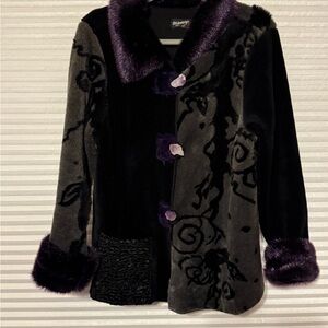 Lee Andersen Vintage  Black and Purple Teddy Jacket with Real Amethyst Buttons